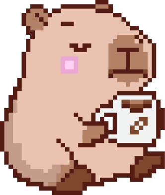 A pixel-art capybara enjoying coffee, the 4Later mascot
